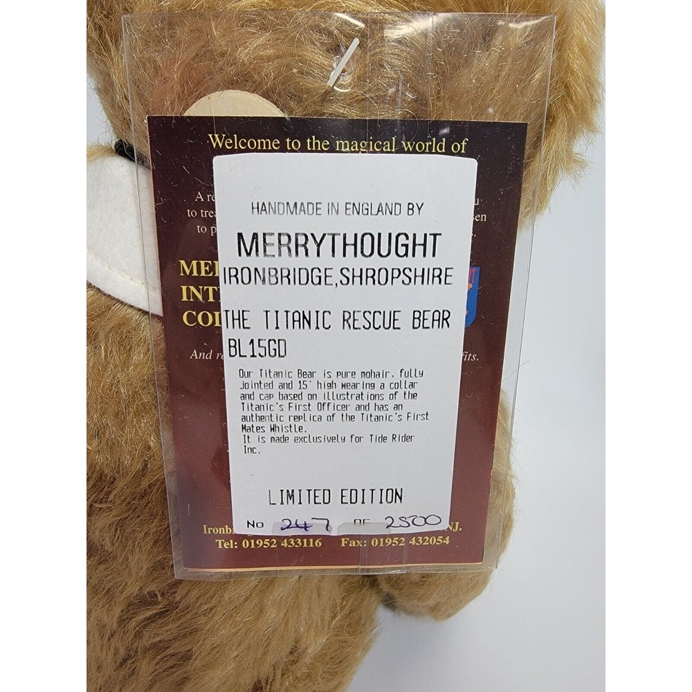 Vintage Merrythought Tide-Rider BL15GD 15" Mohair Titanic Rescue Bear w Whistle - Picture 7 of 10